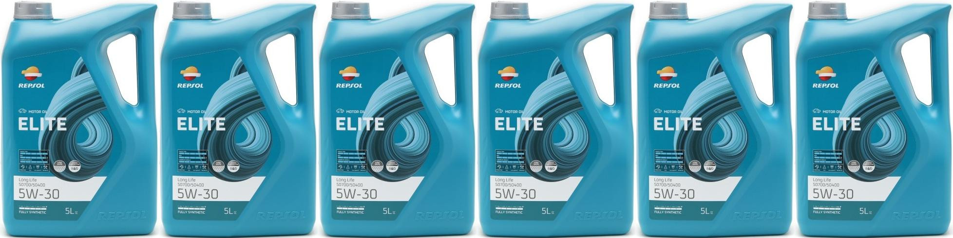 Repsol Motoröl ELITE LONG L.LIFE 50700/50400 5W30 6x 5 = 30 Liter