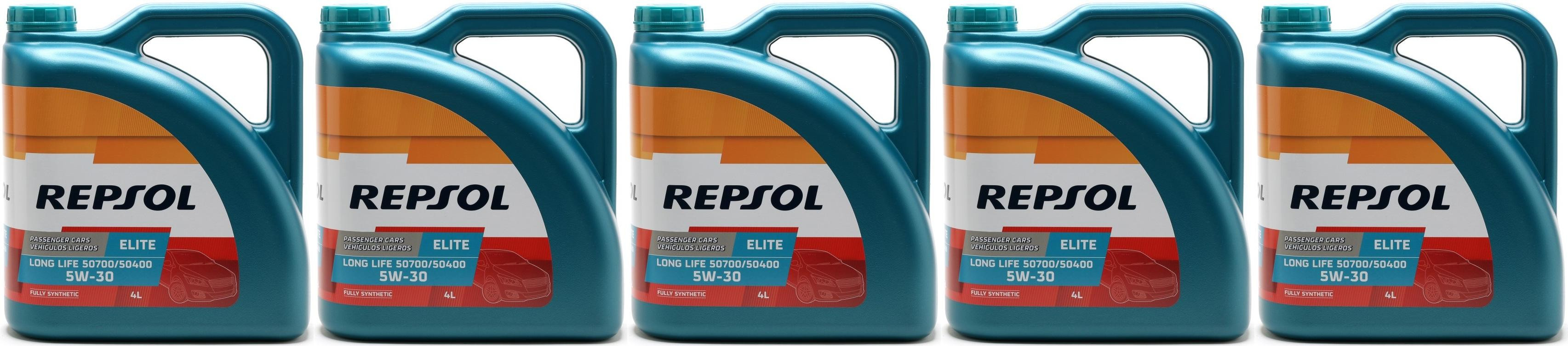 Repsol Motoröl ELITE LONG LIFE 50700/50400 5W30 5x 4l = 20 Liter