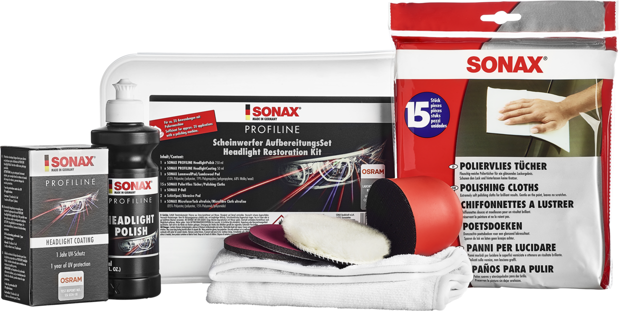 SONAX 04057410 - Aufbereitungs-Set, Scheinwerfer - PROFILINE ScheinwerferAufbereitungsSet