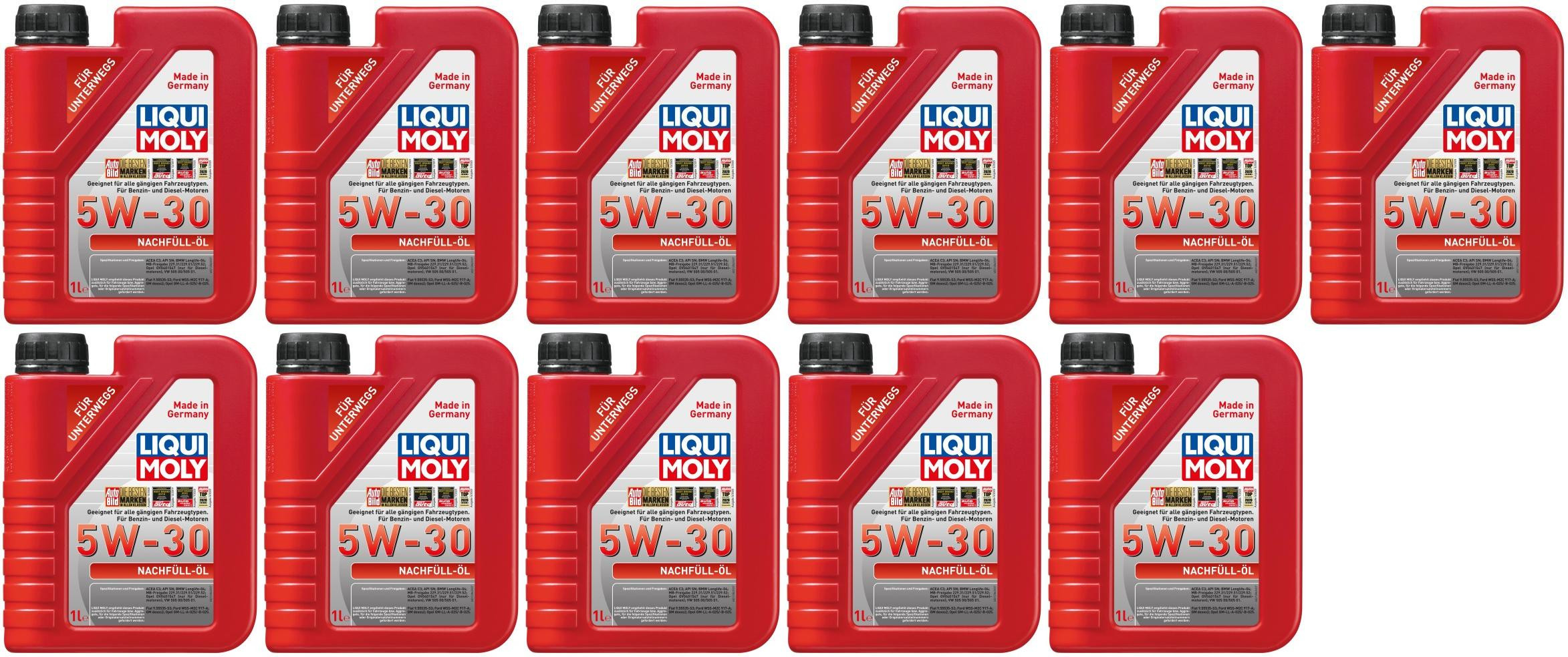 Liqui Moly 21286 Nachfüll-Öl 5W-30 Motoröl 11x 1l = 11 Liter
