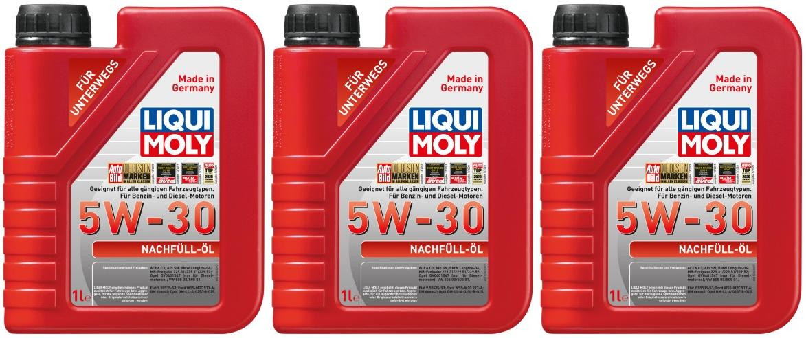 Liqui Moly 21286 Nachfüll-Öl 5W-30 Motoröl 3x 1l = 3 Liter