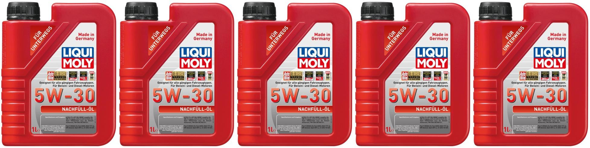 Liqui Moly 21286 Nachfüll-Öl 5W-30 Motoröl 5x 1l = 5 Liter