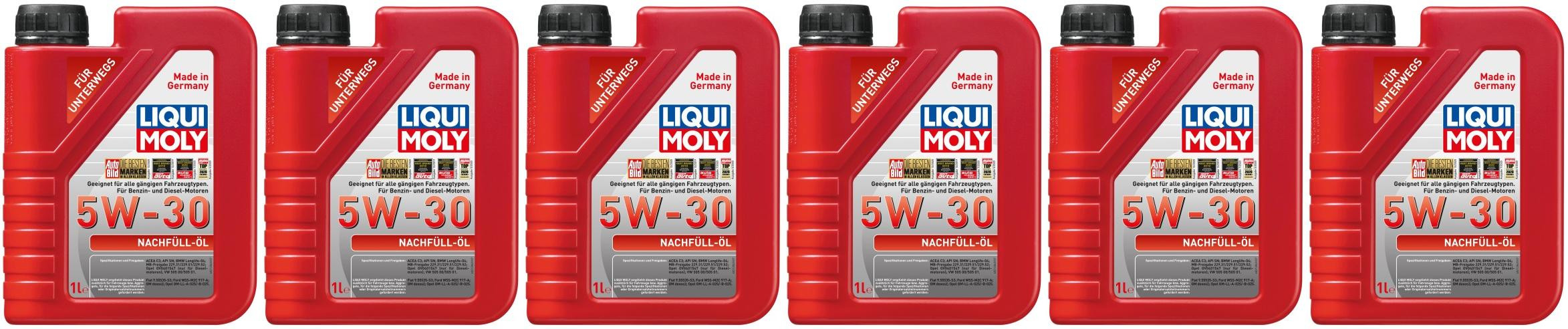 Liqui Moly 21286 Nachfüll-Öl 5W-30 Motoröl 6x 1l = 6 Liter