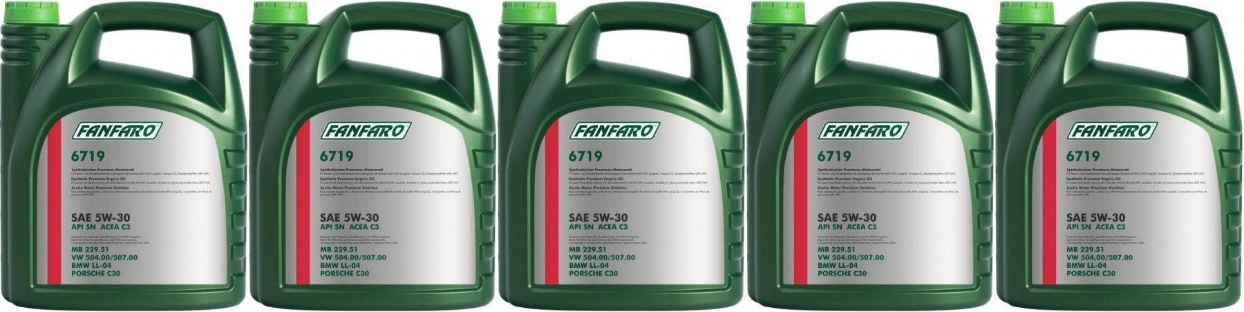Fanfaro 6719 5W-30 Motoröl VW 504.00, 507.00 Motoröl 5x 5 = 25 Liter