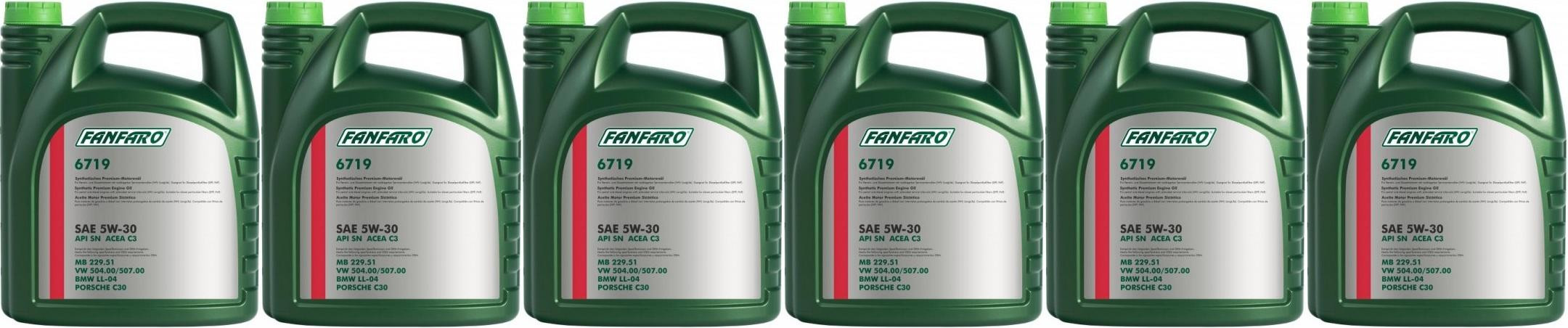 Fanfaro 6719 5W-30 Motoröl VW 504.00, 507.00 Motoröl 6x 5 = 30 Liter