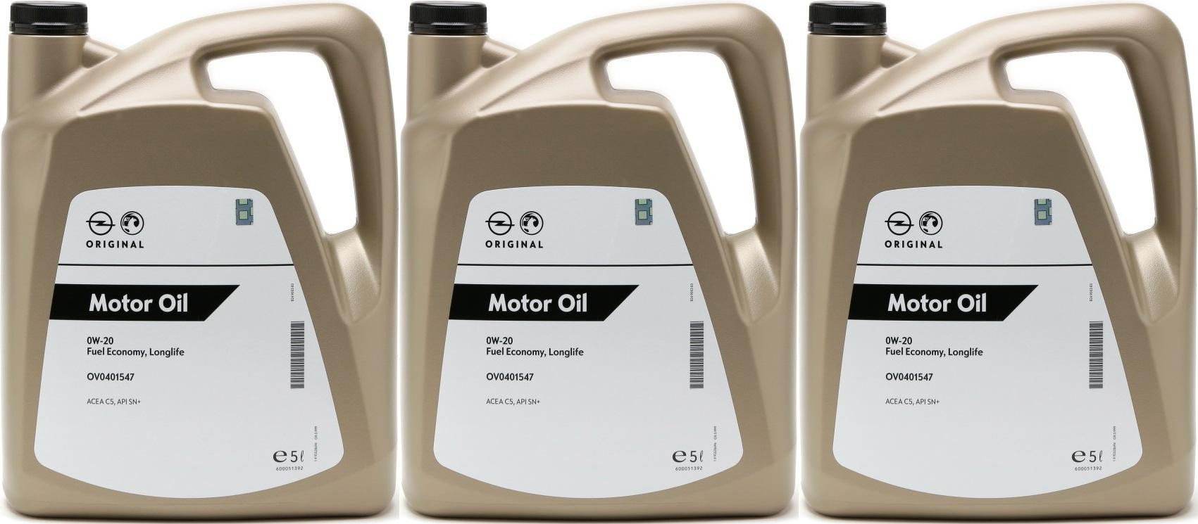 Original GM Opel 0W-20 Fuel Economy Longlife C5 Motoröl 3x 5 = 15 Liter