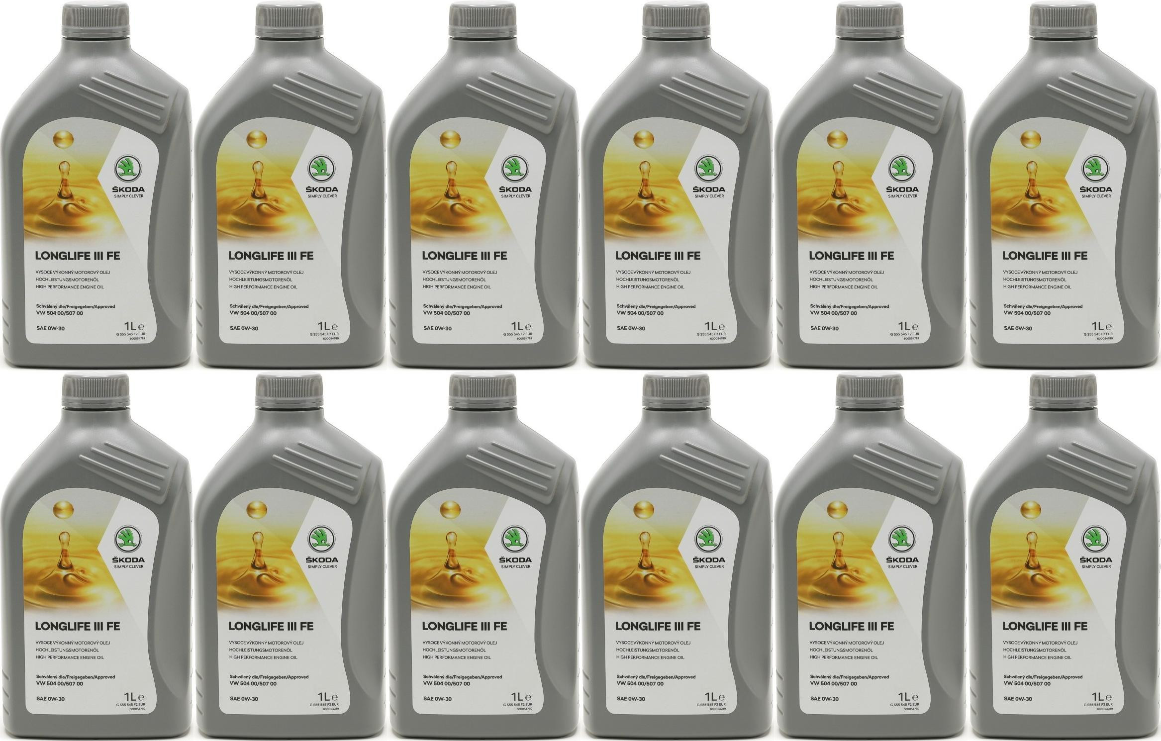 Original Skoda LongLife III FE 0W-30 Original GS55545F2EUR - 12x 1l = 12 Liter
