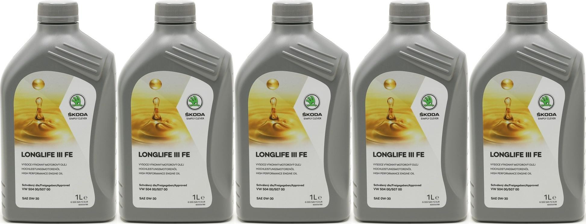 Original Skoda LongLife III FE 0W-30 Original GS55545F2EUR - 5x 1l = 5 Liter
