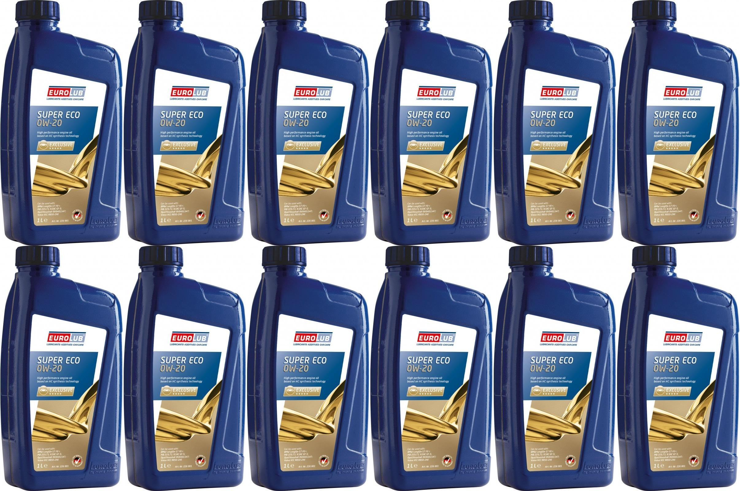 EUROLUB Motoröl SUPER ECO SAE 0W-20 1 Liter Flasche 12x 1l = 12 Liter