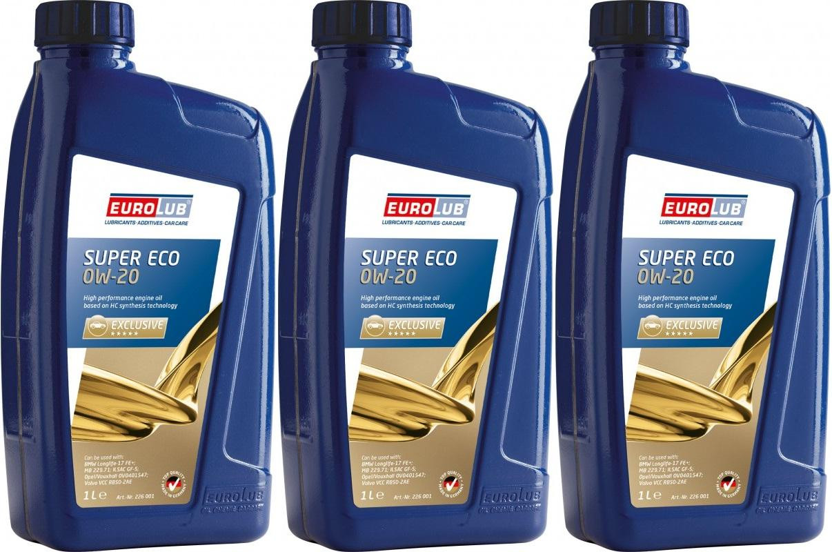 EUROLUB Motoröl SUPER ECO SAE 0W-20 1 Liter Flasche 3x 1l = 3 Liter