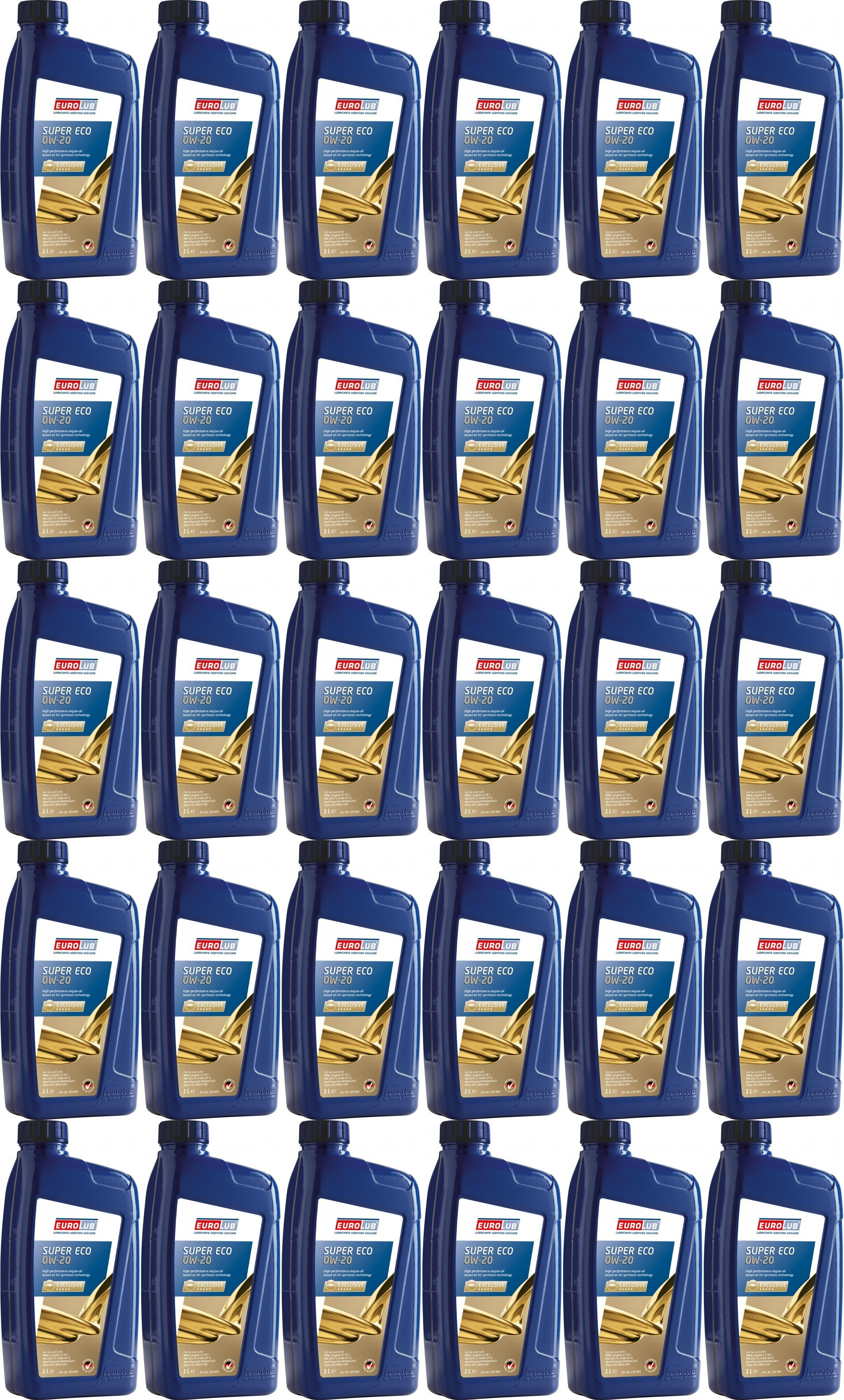 EUROLUB Motoröl SUPER ECO SAE 0W-20 1 Liter Flasche 30x 1l = 30 Liter
