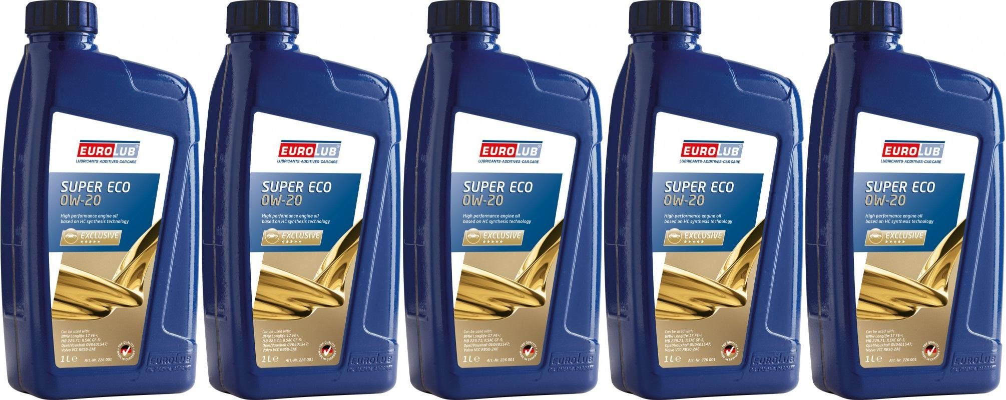 EUROLUB Motoröl SUPER ECO SAE 0W-20 1 Liter Flasche 5x 1l = 5 Liter