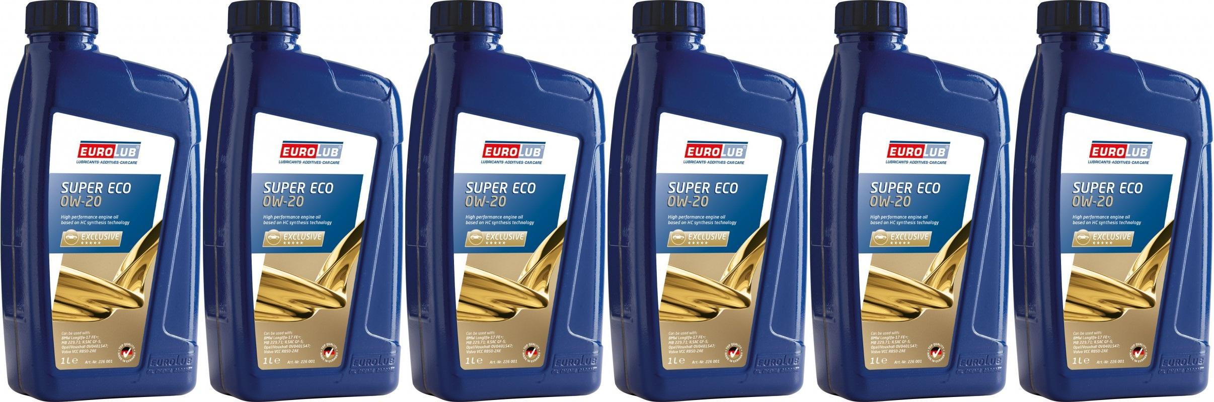 EUROLUB Motoröl SUPER ECO SAE 0W-20 1 Liter Flasche 6x 1l = 6 Liter