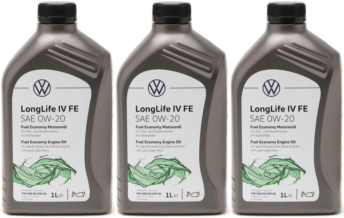 Original VW Longlife IV 0W-20 508.00/ 509.00 GS60577M2EUR - 3x 1l = 3 Liter
