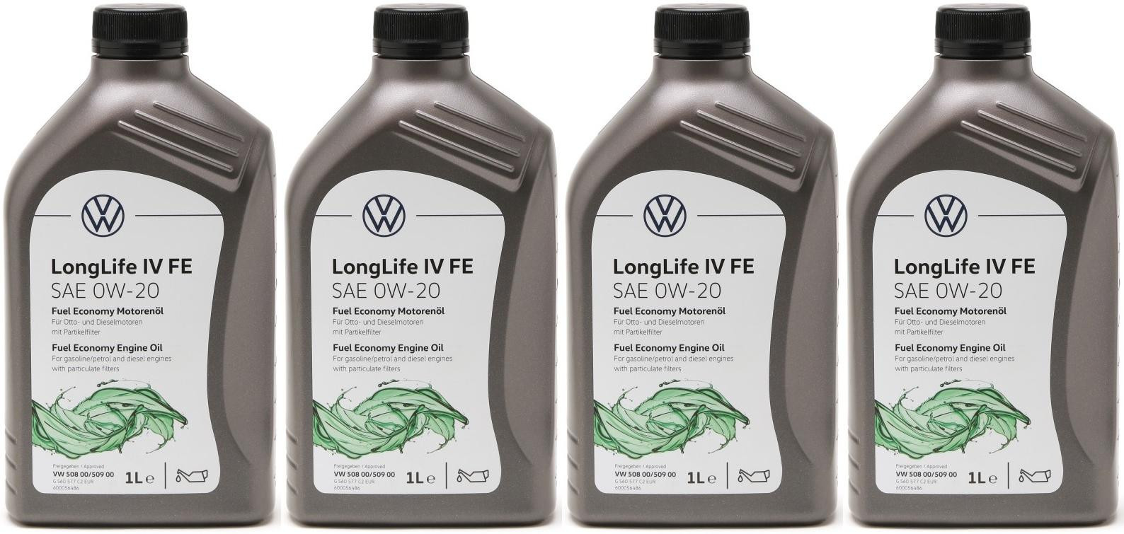 Original VW Longlife IV 0W-20 508.00/ 509.00 GS60577M2EUR - 4x 1l = 4 Liter