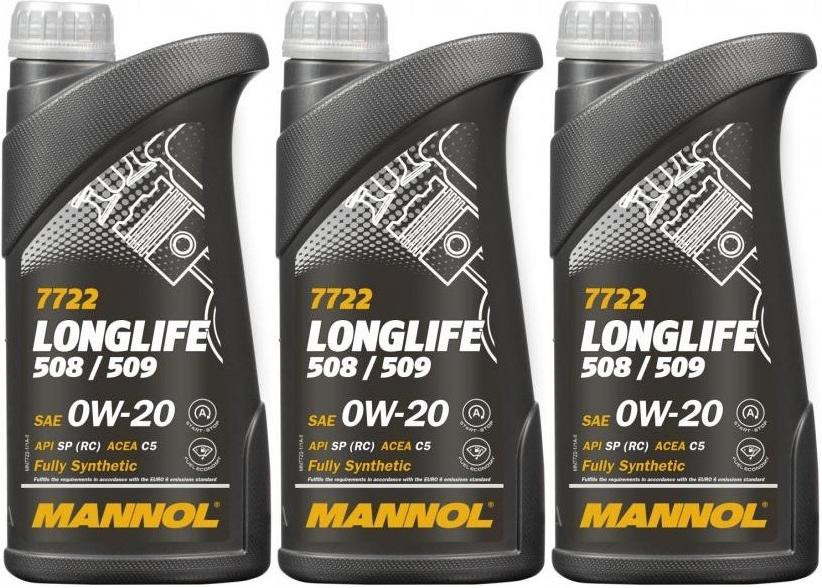 MANNOL 7722 0W-20 Longlife 508.00/ 509.00 Motoröl 3x 1l = 3 Liter