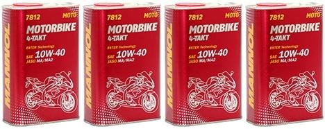 MANNOL 7812 Motorbike 4-Takt synthetisches Ester 10W-40 Motoröl 4x 1l = 4 Liter