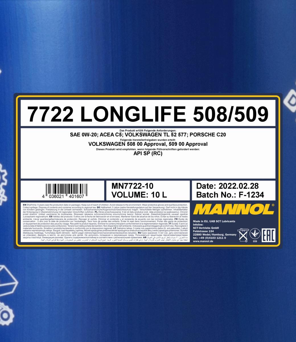 Mannol 7722 Longlife 508/509 0W-20 Motoröl 10l Kanister