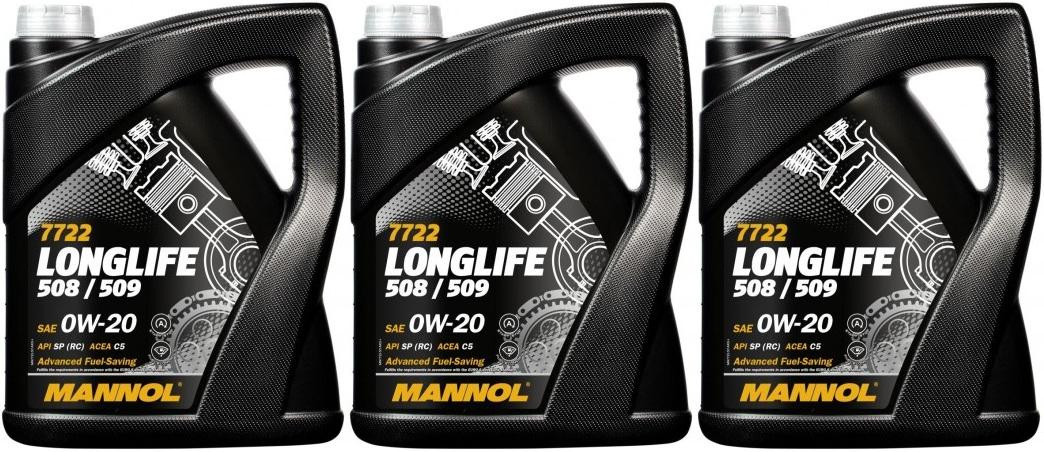 MANNOL 7722 0W-20 Longlife 508.00/ 509.00 Motoröl 3x 5 = 15 Liter