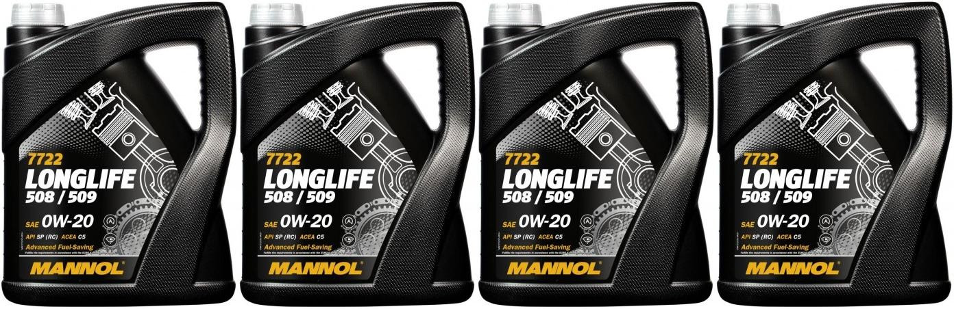 MANNOL 7722 0W-20 Longlife 508.00/ 509.00 Motoröl 4x 5 = 20 Liter