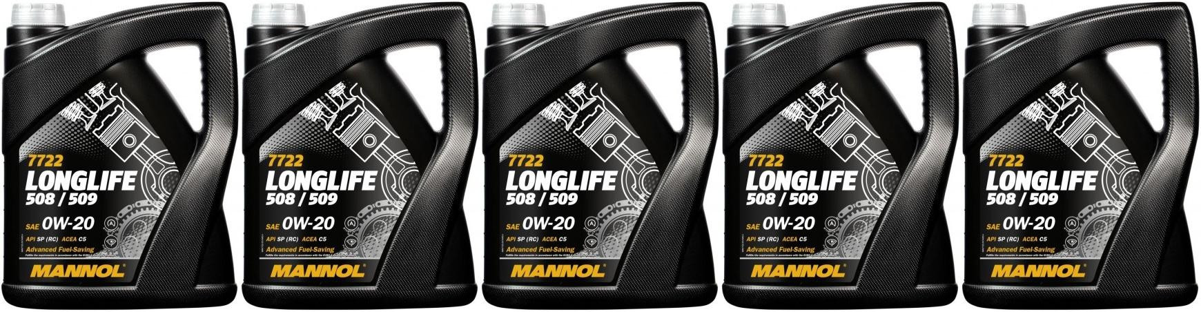 MANNOL 7722 0W-20 Longlife 508.00/ 509.00 Motoröl 5x 5 = 25 Liter