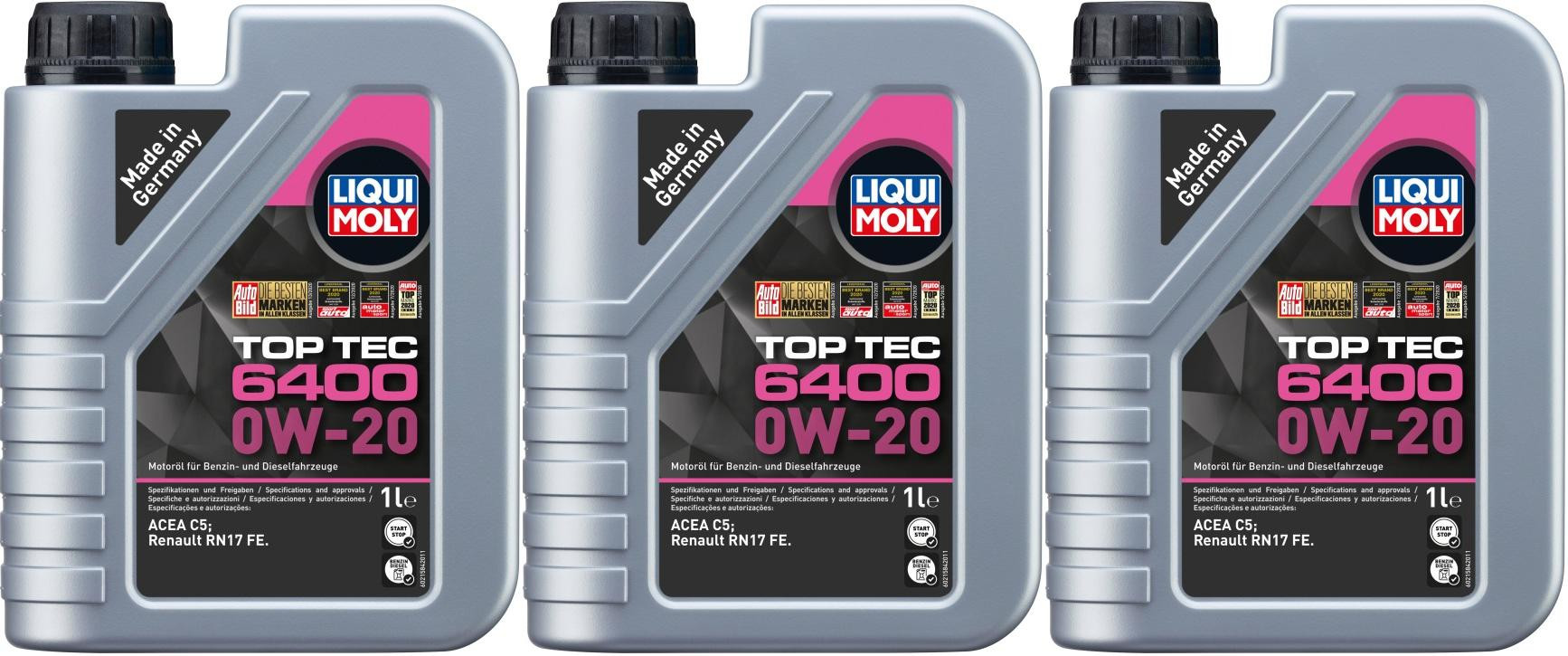 Liqui Moly 21584 Top Tec 6400 0W-20 3x 1l = 3 Liter