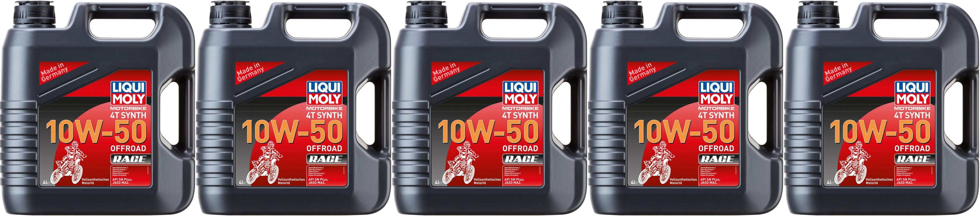 Liqui Moly 3052 Motorbike 4T Synth 10W-50 Offroad Race 5x 4l = 20 Liter