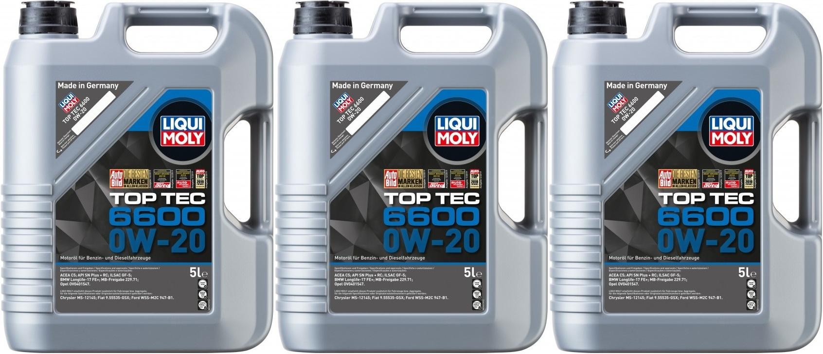 Liqui Moly 21441 Top Tec 6600 0W-20 3x 5 = 15 Liter