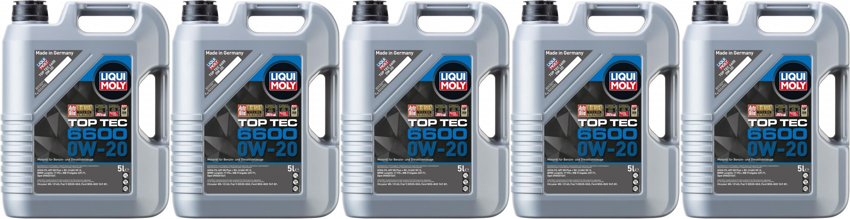 Liqui Moly 21441 Top Tec 6600 0W-20 5x 5 = 25 Liter