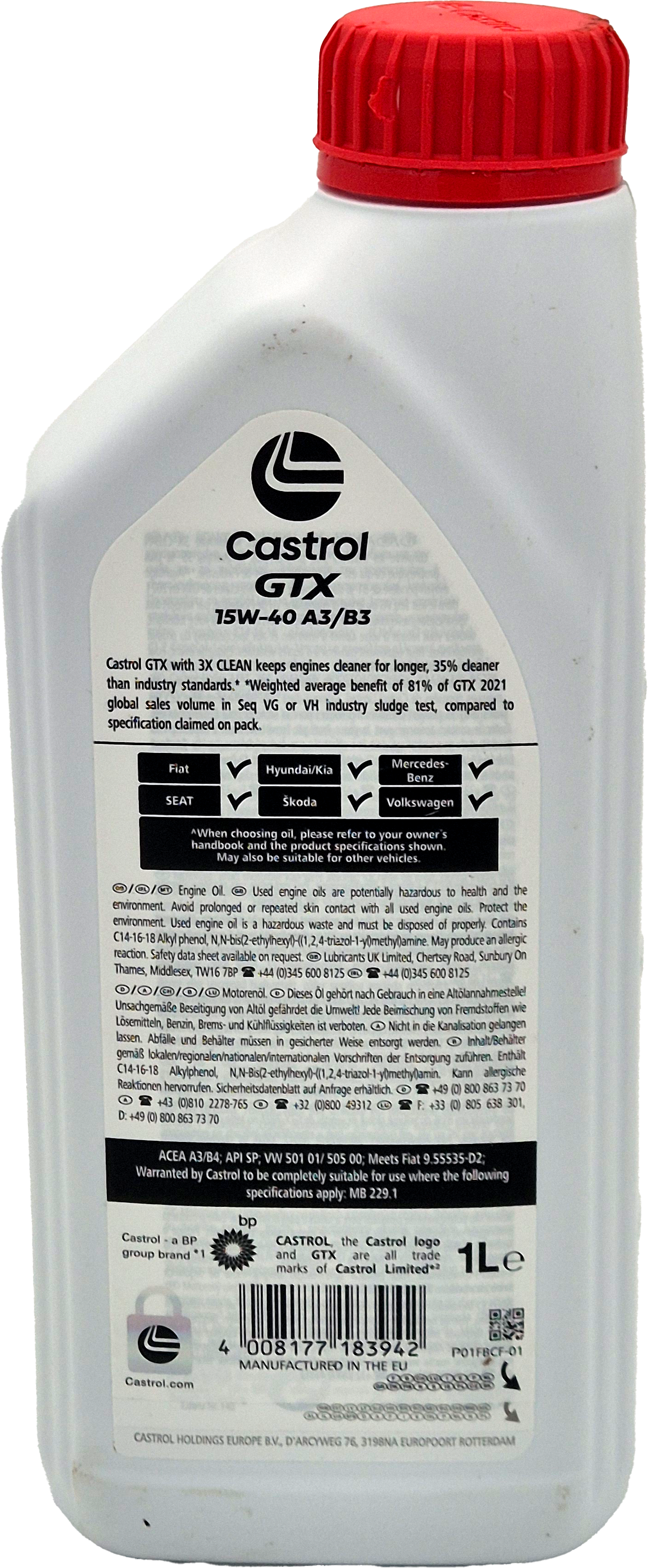 Castrol GTX 15W-40 A3/B3 Motoröl 1l