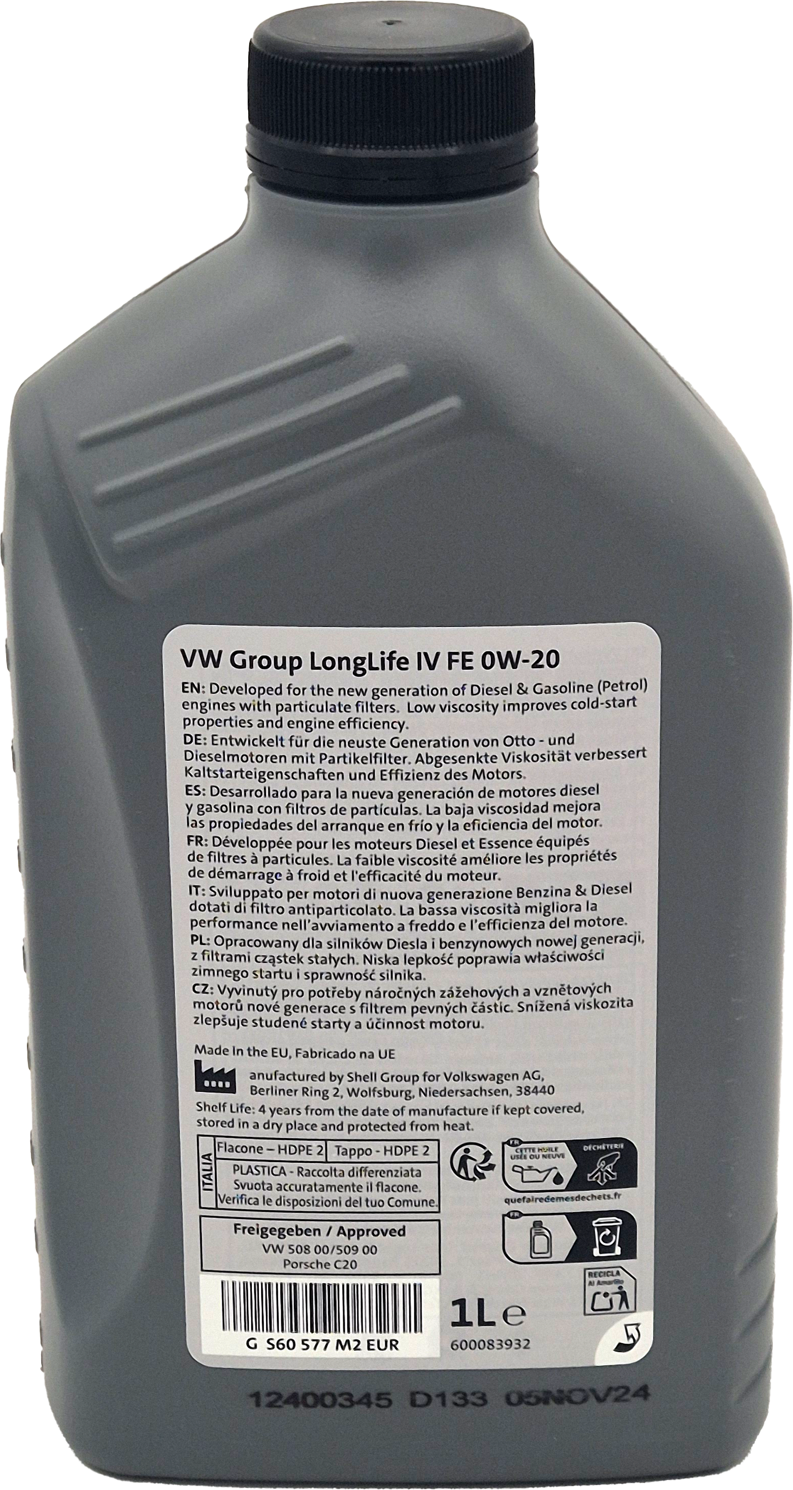 Original VW Longlife IV 0W-20 Motoröl 508.00/ 509.00 GS60577M2EUR - 1l