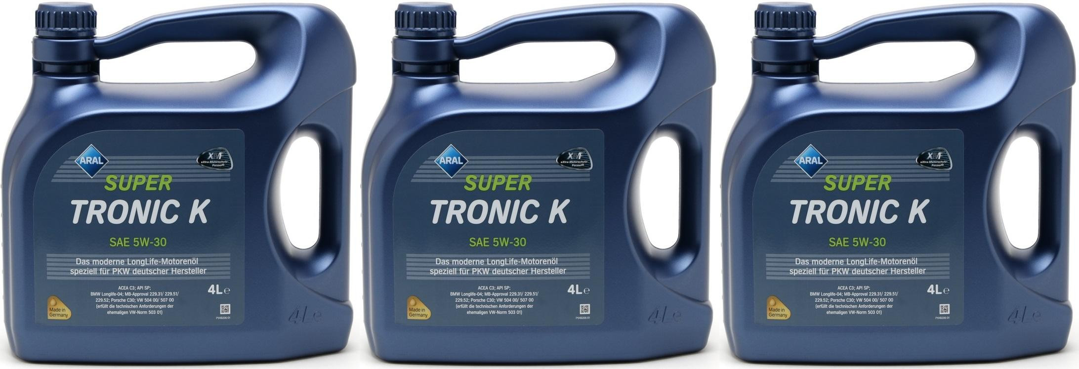 Aral Super Tronic K (ex. LongLife III) 5W-30 Motoröl 3x 4l = 12 Liter