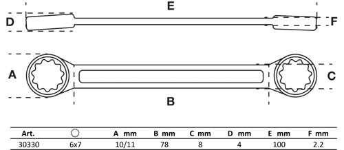 BGS Doppel-Ringschlüssel | extra flach | SW 6 x 7 mm