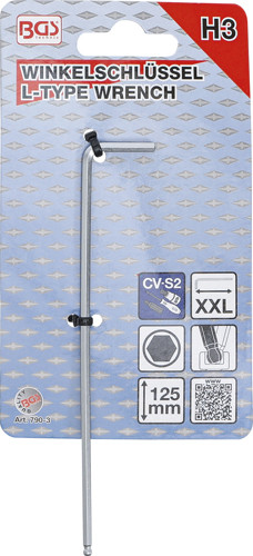 BGS Winkelschlüssel | extra lang | Innensechskant / Innensechskant mit Kugelkopf 3 mm