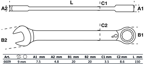 BGS Ratschenring-Maulschlüssel | umschaltbar | SW 9 mm
