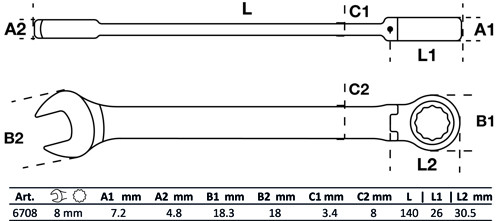 BGS Ratschenring-Maulschlüssel | abwinkelbar | SW 8 mm