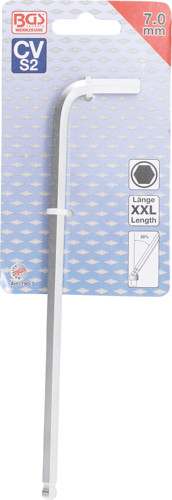 BGS Winkelschlüssel | extra lang | Innensechskant / Innensechskant mit Kugelkopf 7 mm