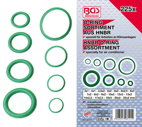 BGS O-Ring-Sortiment | HNBR | Ø 3 - 22 mm | 225-tlg.