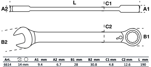 BGS Ratschenring-Maulschlüssel | umschaltbar | SW 14 mm