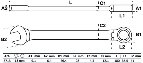 BGS Ratschenring-Maulschlüssel | abwinkelbar | SW 13 mm