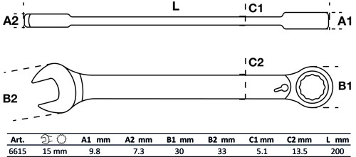 BGS Ratschenring-Maulschlüssel | umschaltbar | SW 15 mm