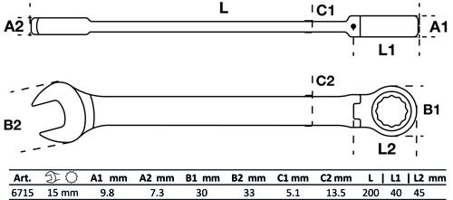 BGS Ratschenring-Maulschlüssel | abwinkelbar | SW 15 mm