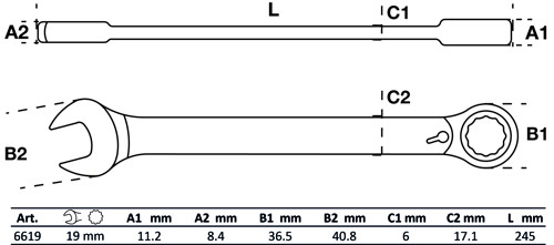 BGS Ratschenring-Maulschlüssel | umschaltbar | SW 19 mm