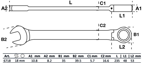 BGS Ratschenring-Maulschlüssel | abwinkelbar | SW 18 mm