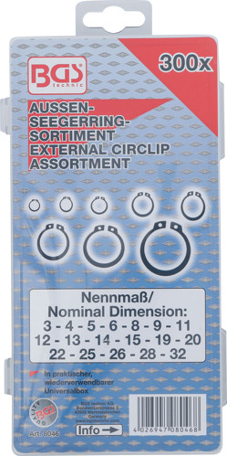 BGS Außen-Seegerring-Sortiment (Sprengringe) | Ø 3 - 32 mm | 300-tlg.