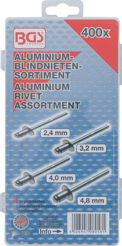 BGS Blindnieten-Sortiment | Aluminium | 2,4 - 4,8 mm | 400-tlg.