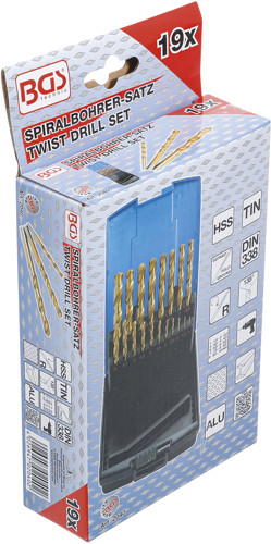BGS Spiralbohrer-Satz | HSS-G | titan-nitriert | 1 - 10 mm | 19-tlg.