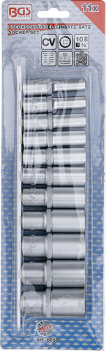 BGS Steckschlüssel-Einsatz-Satz Zwölfkant, tief | Antrieb Innenvierkant 10 mm (3/8
