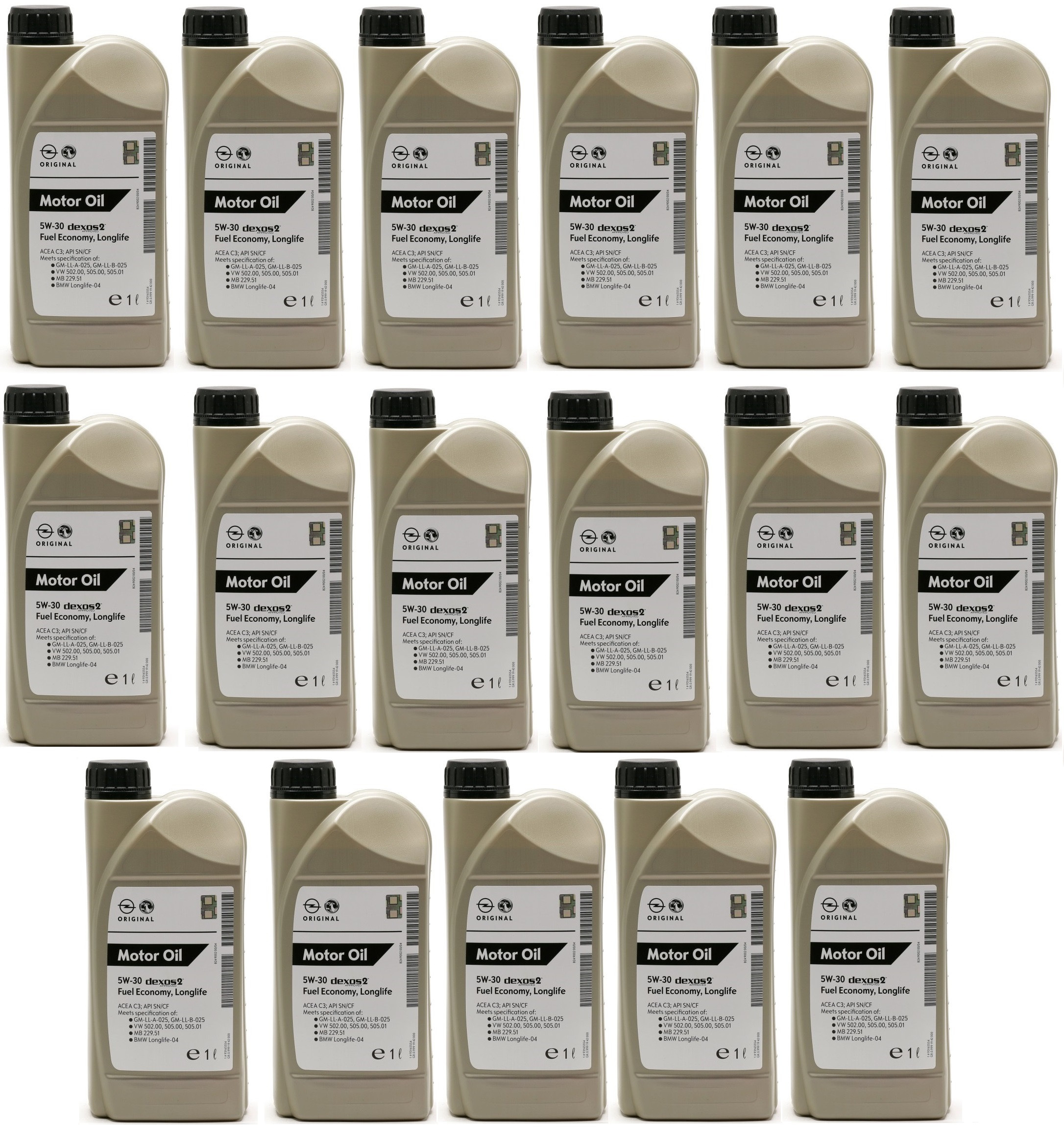 Original GM Genuine Opel 5W-30 dexos2 Longlife 1942000 Motoröl 17x 1l = 17 Liter