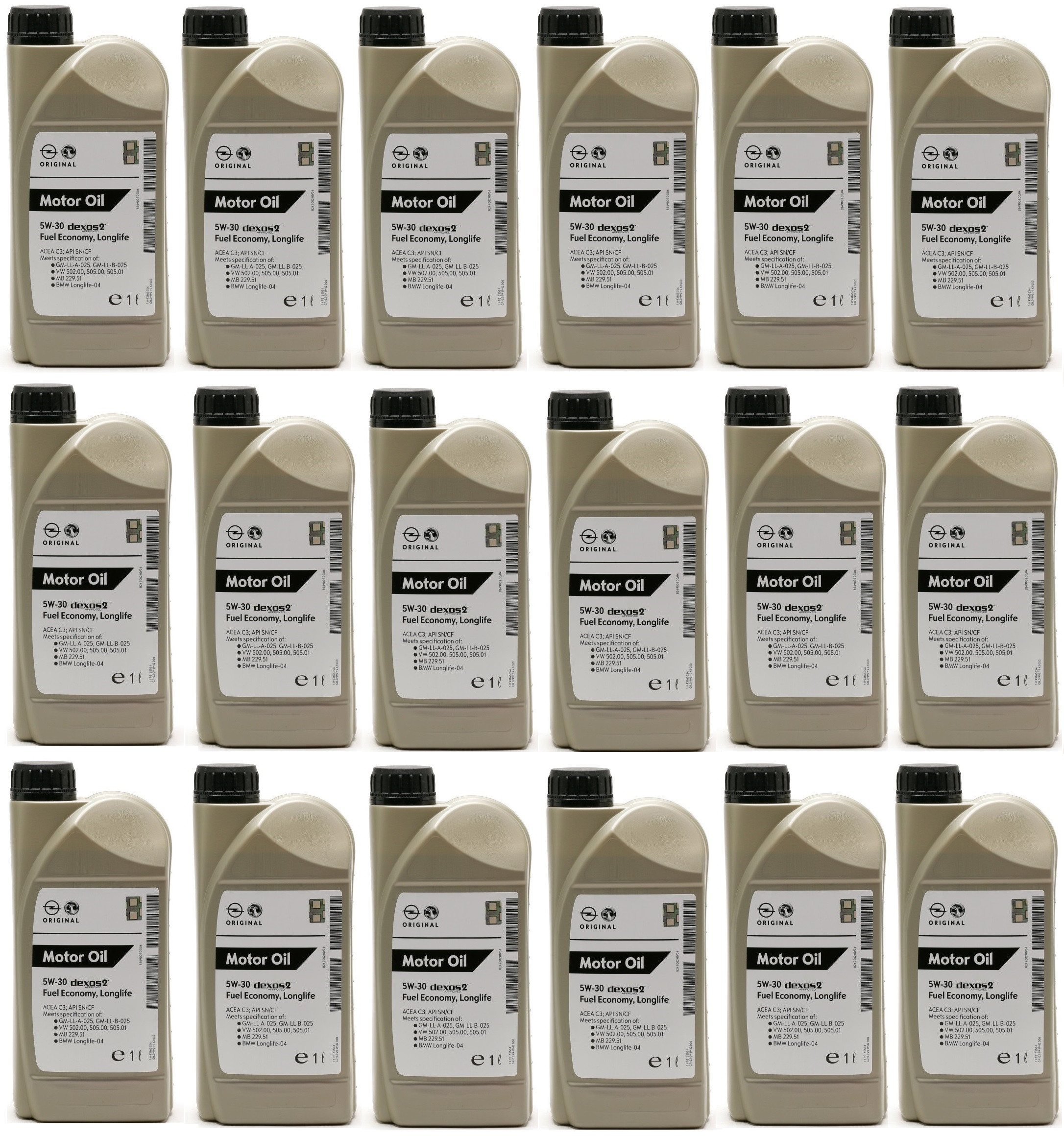 Original GM Genuine Opel 5W-30 dexos2 Longlife 1942000 Motoröl 18x 1l = 18 Liter